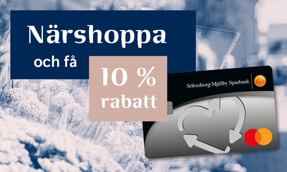 Grafik med texten "Närshoppa och få 10% rabatt"